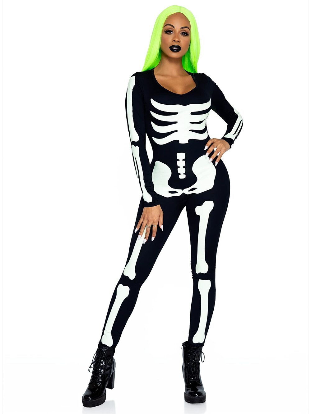 6457 Glow in The Dark Skeleton Halloween dress, Black/White, X-Large